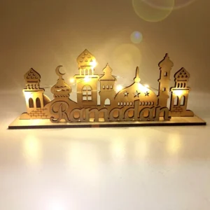 2024 Eid Mubarak LED Wooden Lighting Table Ornaments Islamic Muslim Ramadan Decoration for Home Gurbang Eid Al Adha Gifts