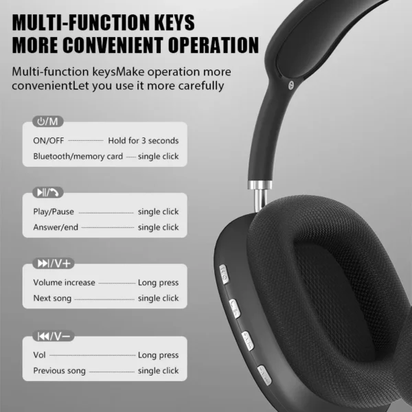 New P9 Wireless Bluetooth Headphones Noise Cancelling with Microphone Pods Over Ear Sports Gaming Headset for Apple iPhone - Image 6